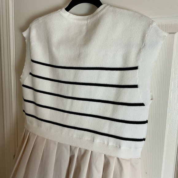 Womens Dresses Striped Knit Top Pleated Loose Swing Mini Short Sleeve Dress S - Picture 8 of 15